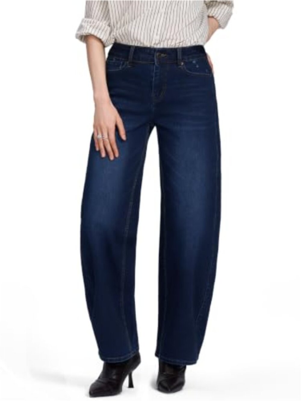 High Waisted Barrel Jeans Stretch Wide Leg Relaxed Fit Denim Pants